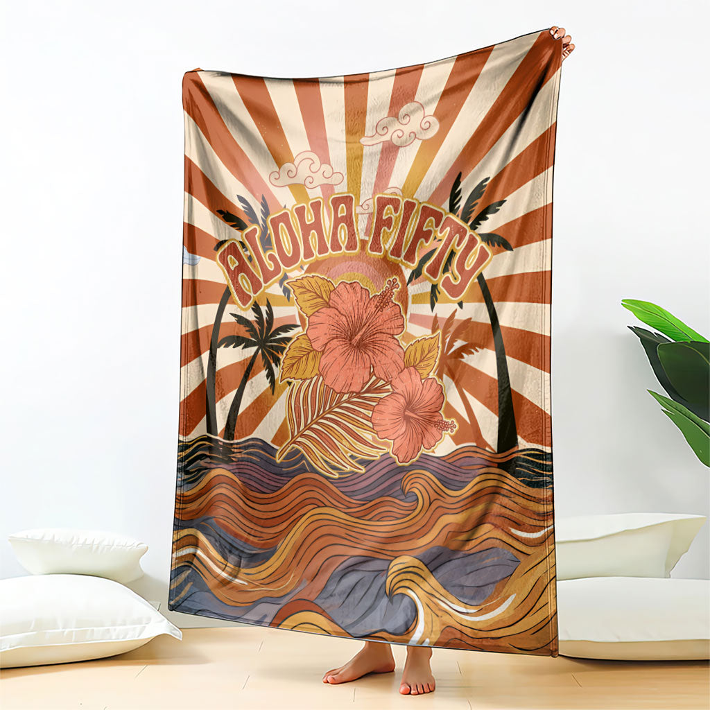 Aloha Nifty 50th Birthday Hawaii Blanket Vintage Retro Sunburst Tropical Palm Tree Surfboard Art TS04 - Polynesian Pride