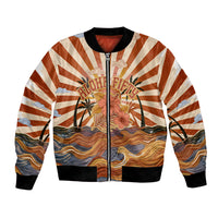 Aloha Nifty 50th Birthday Hawaii Bomber Jacket Vintage Retro Sunburst Tropical Palm Tree Surfboard Art TS04 Unisex Orange Beige - Polynesian Pride
