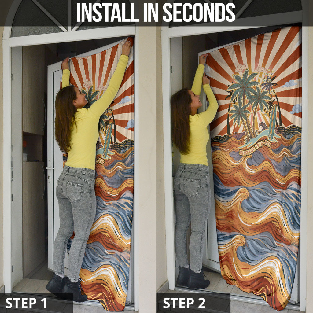 Aloha Nifty 50th Birthday Hawaii Door Cover Vintage Retro Sunburst Tropical Palm Tree Surfboard Art TS04 - Polynesian Pride