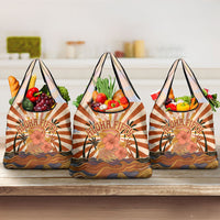 Aloha Nifty 50th Birthday Hawaii Grocery Bag Vintage Retro Sunburst Tropical Palm Tree Surfboard Art TS04 3-pack One Size Orange Beige - Polynesian Pride