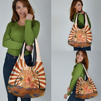 Aloha Nifty 50th Birthday Hawaii Grocery Bag Vintage Retro Sunburst Tropical Palm Tree Surfboard Art TS04 - Polynesian Pride