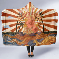 Aloha Nifty 50th Birthday Hawaii Hooded Blanket Vintage Retro Sunburst Tropical Palm Tree Surfboard Art TS04 One Size Orange Beige - Polynesian Pride