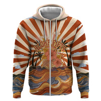 Aloha Nifty 50th Birthday Hawaii Hoodie Vintage Retro Sunburst Tropical Palm Tree Surfboard Art TS04 Zip Hoodie Orange Beige - Polynesian Pride