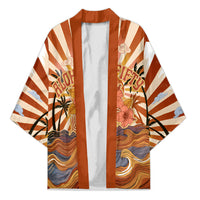 Aloha Nifty 50th Birthday Hawaii Kimono Vintage Retro Sunburst Tropical Palm Tree Surfboard Art TS04 Unisex Orange Beige - Polynesian Pride