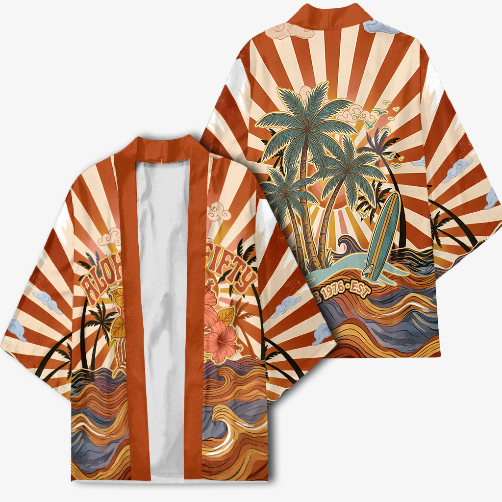 Aloha Nifty 50th Birthday Hawaii Kimono Vintage Retro Sunburst Tropical Palm Tree Surfboard Art TS04 - Polynesian Pride