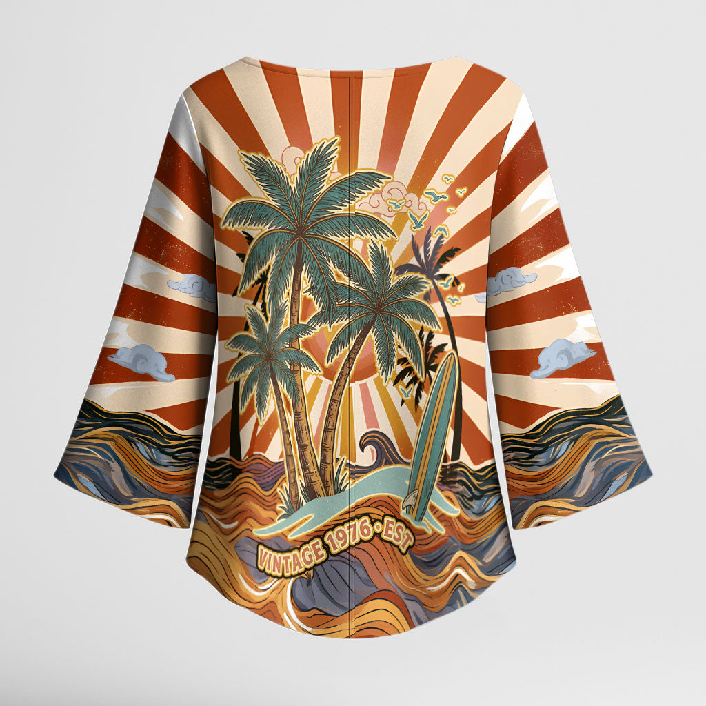 Aloha Nifty 50th Birthday Hawaii Kimono Sleeve Blouse Vintage Retro Sunburst Tropical Palm Tree Surfboard Art TS04 - Polynesian Pride