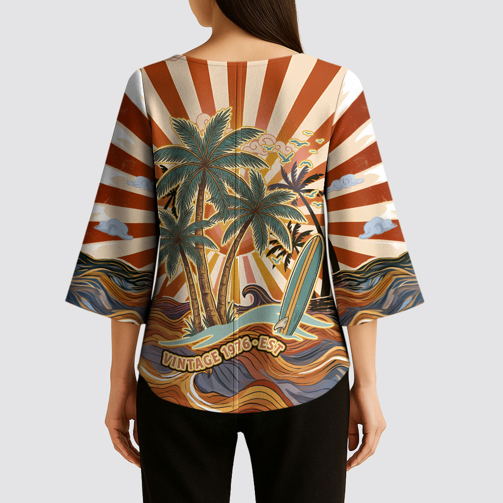 Aloha Nifty 50th Birthday Hawaii Kimono Sleeve Blouse Vintage Retro Sunburst Tropical Palm Tree Surfboard Art TS04 - Polynesian Pride