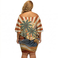 Aloha Nifty 50th Birthday Hawaii Off Shoulder Short Dress Vintage Retro Sunburst Tropical Palm Tree Surfboard Art TS04 - Polynesian Pride