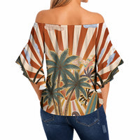 Aloha Nifty 50th Birthday Hawaii Off Shoulder Wrap Waist Top Vintage Retro Sunburst Tropical Palm Tree Surfboard Art TS04 - Polynesian Pride