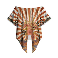Aloha Nifty 50th Birthday Hawaii Off Shoulder Wrap Waist Top Vintage Retro Sunburst Tropical Palm Tree Surfboard Art TS04 - Polynesian Pride