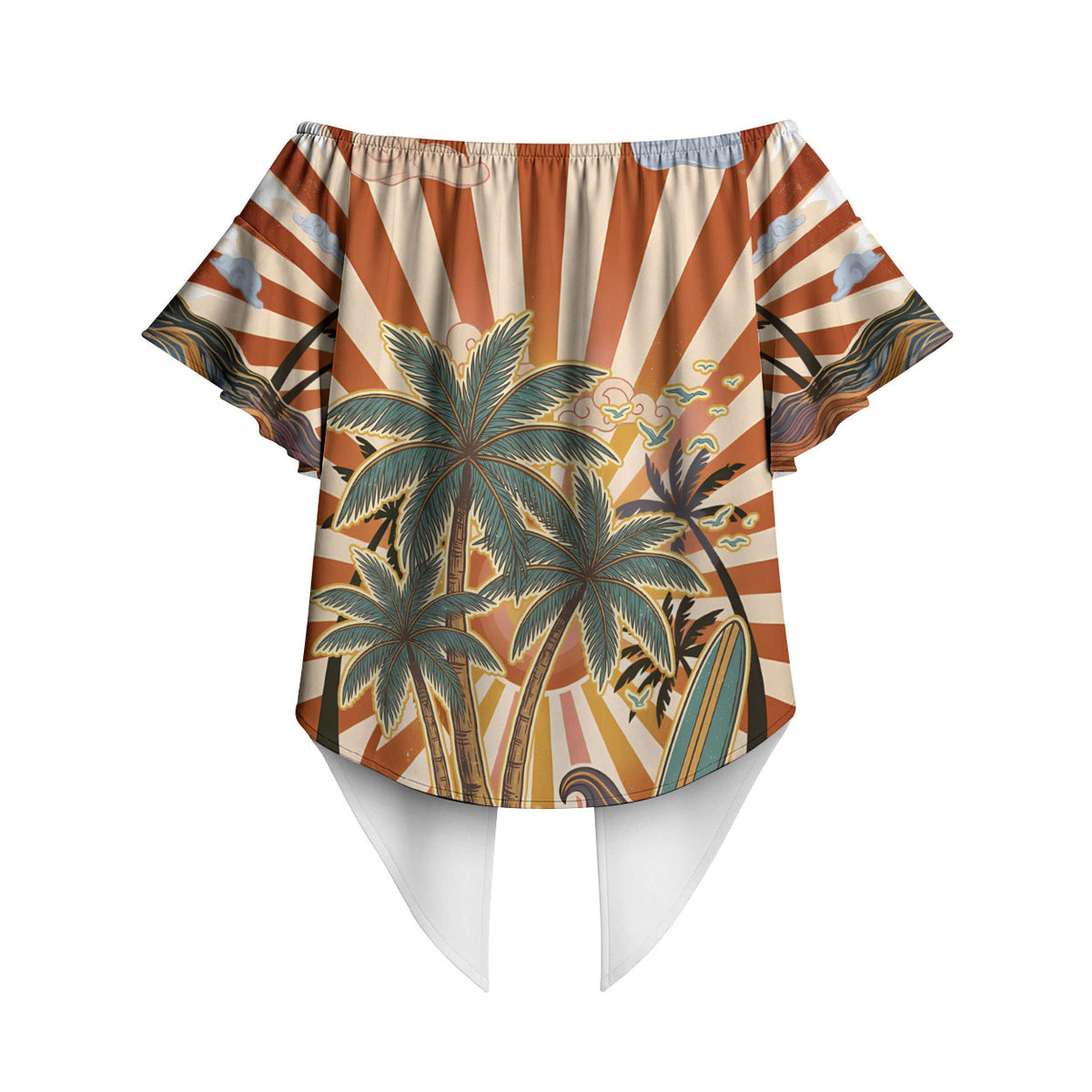 Aloha Nifty 50th Birthday Hawaii Off Shoulder Wrap Waist Top Vintage Retro Sunburst Tropical Palm Tree Surfboard Art TS04 - Polynesian Pride