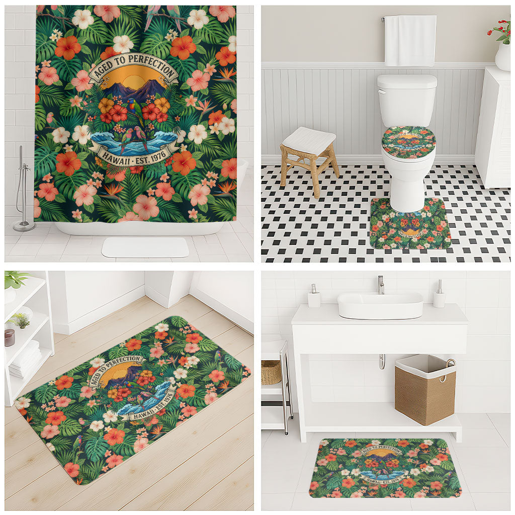 Hawaii 50th Birthday Bathroom Set Tropical Vintage Floral Hibiscus Parrot Island Sunset Art TS04 - Polynesian Pride