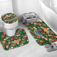 Hawaii 50th Birthday Bathroom Set Tropical Vintage Floral Hibiscus Parrot Island Sunset Art TS04 Mat Set Only (3 pcs) One Size Green Pink - Polynesian Pride