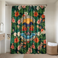 Hawaii 50th Birthday Bathroom Set Tropical Vintage Floral Hibiscus Parrot Island Sunset Art TS04 Shower Curtain Only Green Pink - Polynesian Pride