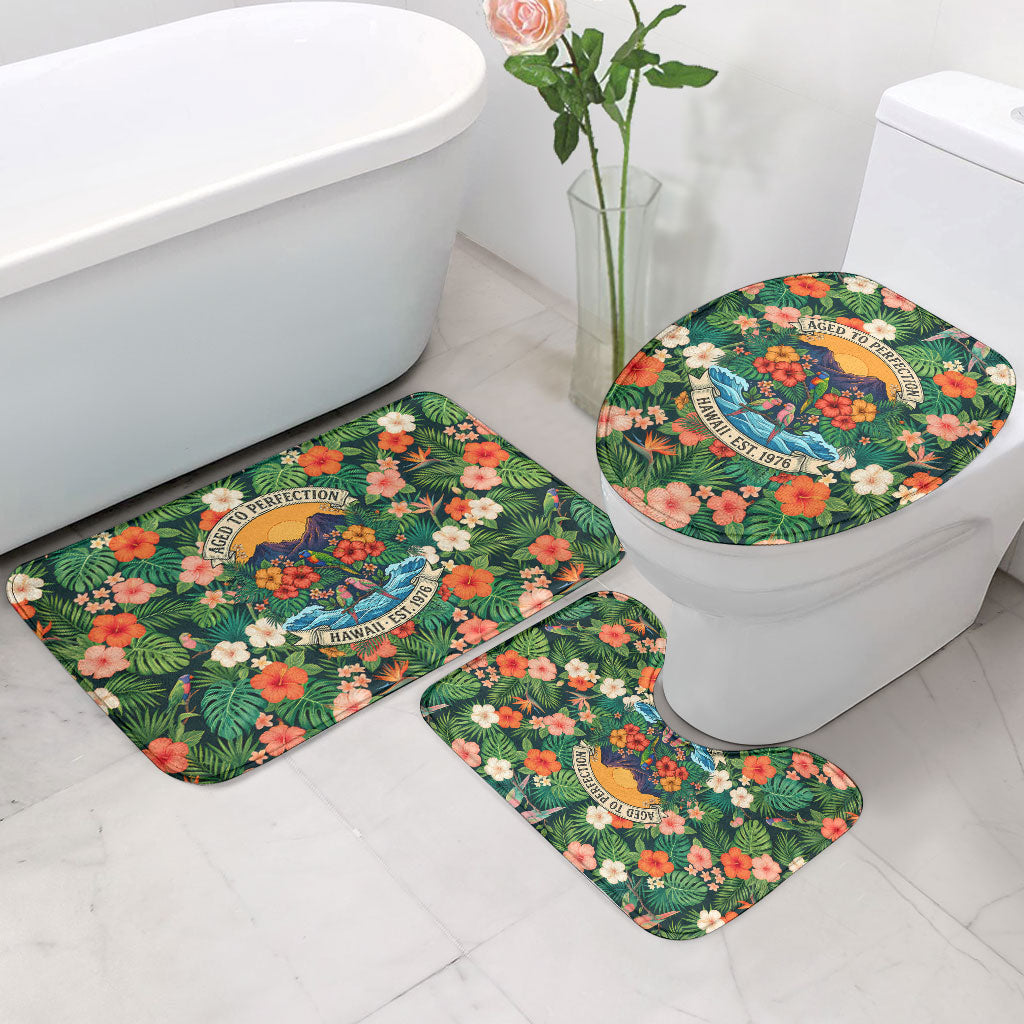 Hawaii 50th Birthday Bathroom Set Tropical Vintage Floral Hibiscus Parrot Island Sunset Art TS04 - Polynesian Pride