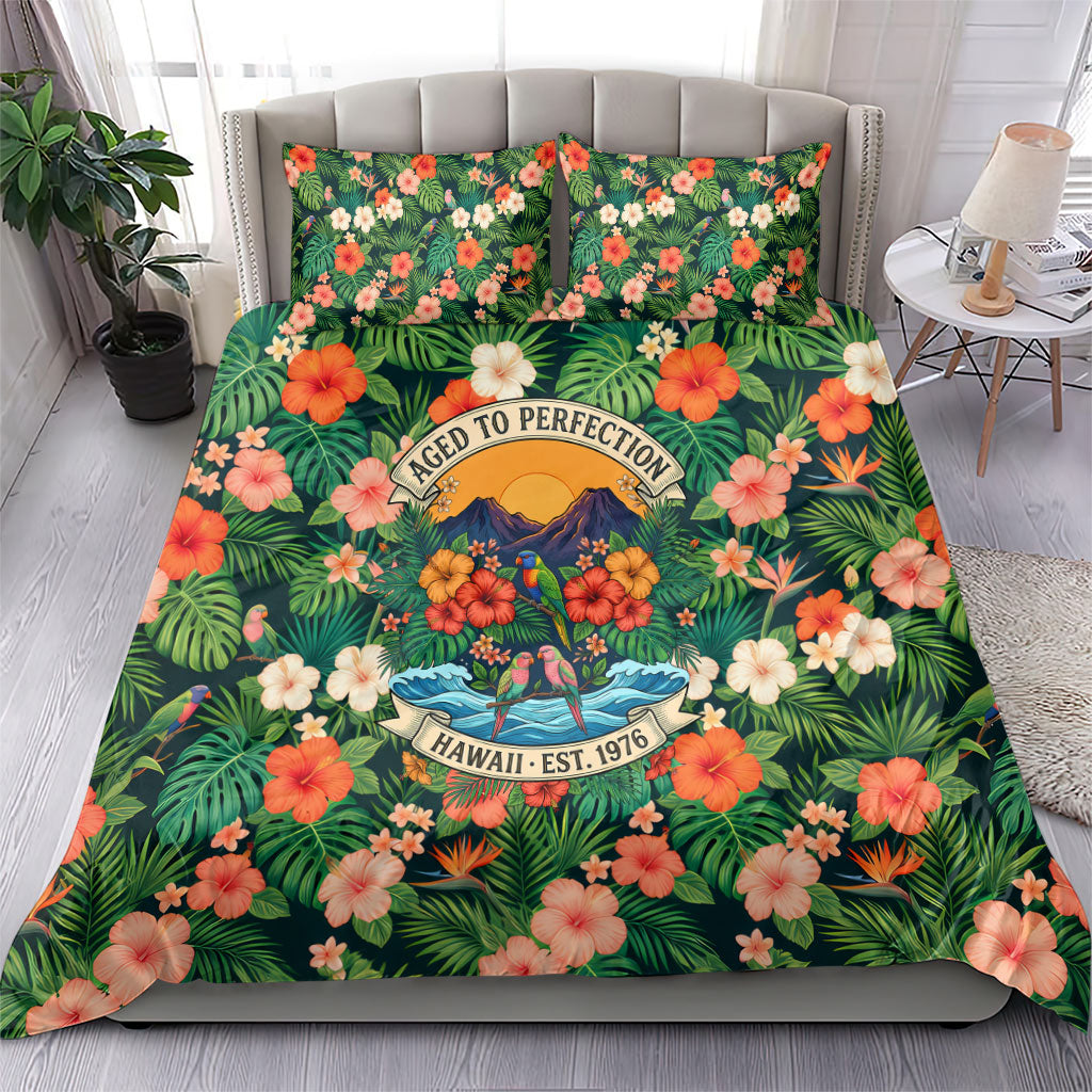 Hawaii 50th Birthday Bedding Set Tropical Vintage Floral Hibiscus Parrot Island Sunset Art TS04 - Polynesian Pride