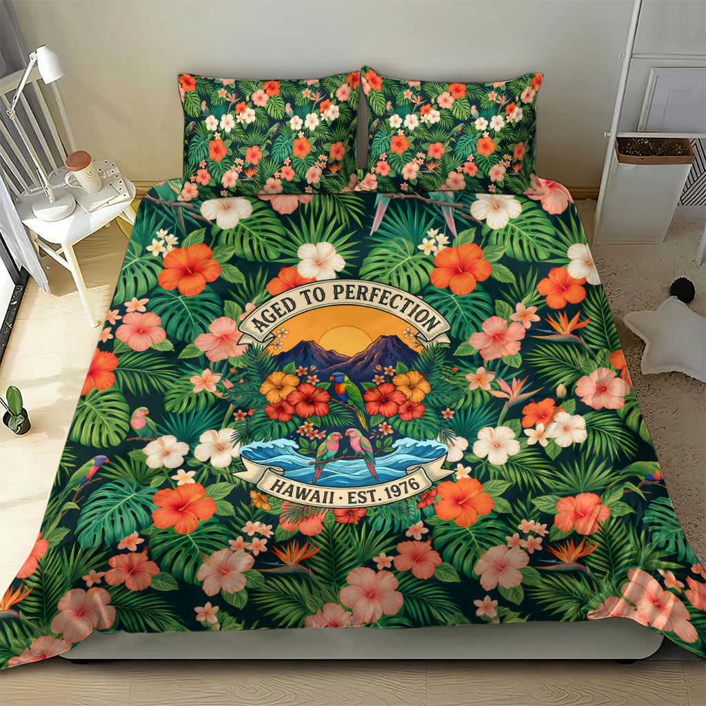 Hawaii 50th Birthday Bedding Set Tropical Vintage Floral Hibiscus Parrot Island Sunset Art TS04 - Polynesian Pride