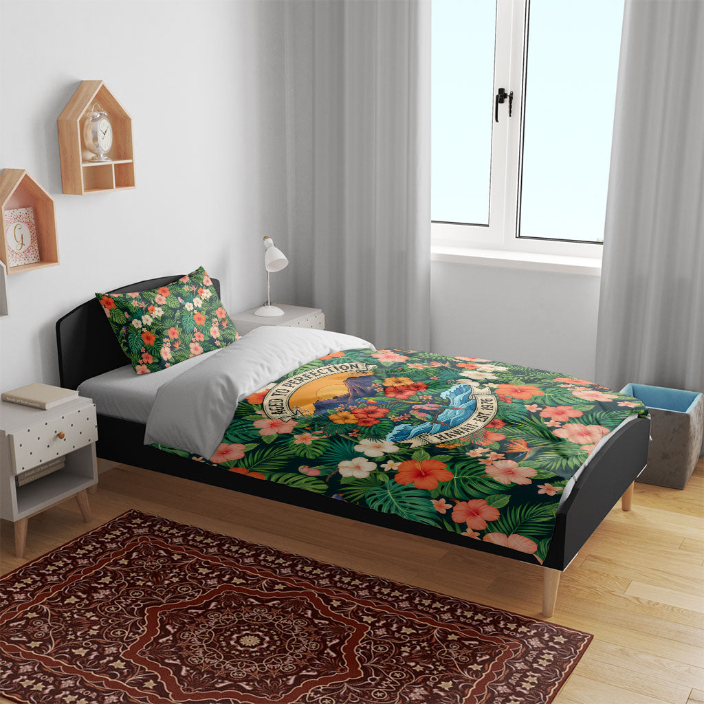 Hawaii 50th Birthday Bedding Set Tropical Vintage Floral Hibiscus Parrot Island Sunset Art TS04 - Polynesian Pride