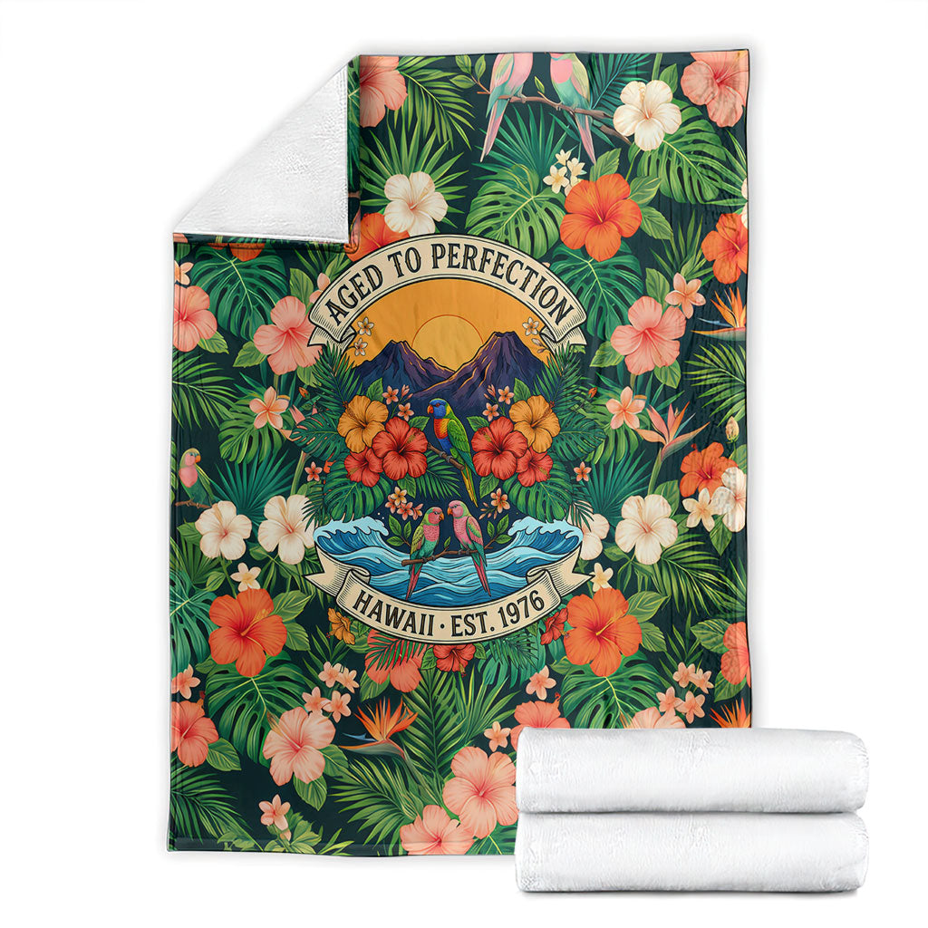 Hawaii 50th Birthday Blanket Tropical Vintage Floral Hibiscus Parrot Island Sunset Art TS04 - Polynesian Pride