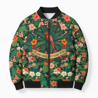 Hawaii 50th Birthday Bomber Puffer Jacket Tropical Vintage Floral Hibiscus Parrot Island Sunset Art TS04 Unisex Green Pink - Polynesian Pride
