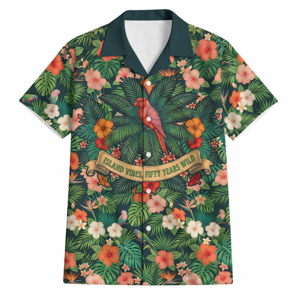 Hawaii 50th Birthday Hawaiian Shirt Tropical Vintage Floral Hibiscus Parrot Island Sunset Art TS04 Green Pink - Polynesian Pride