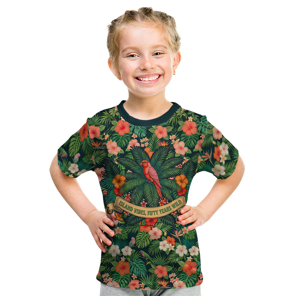 Hawaii 50th Birthday Kid T Shirt Tropical Vintage Floral Hibiscus Parrot Island Sunset Art TS04 Green Pink - Polynesian Pride