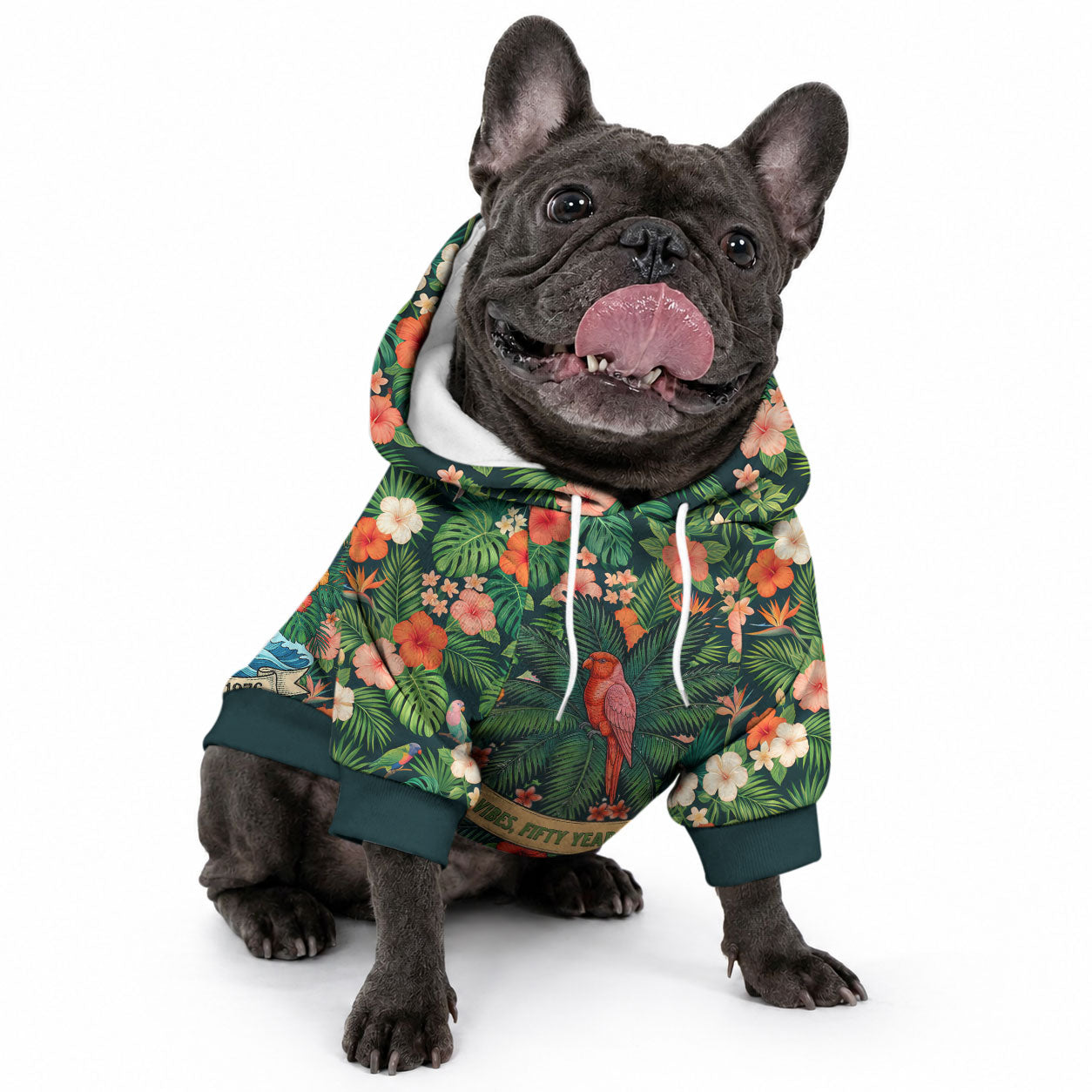 Hawaii 50th Birthday Pet Hoodie Tropical Vintage Floral Hibiscus Parrot Island Sunset Art TS04 - Polynesian Pride