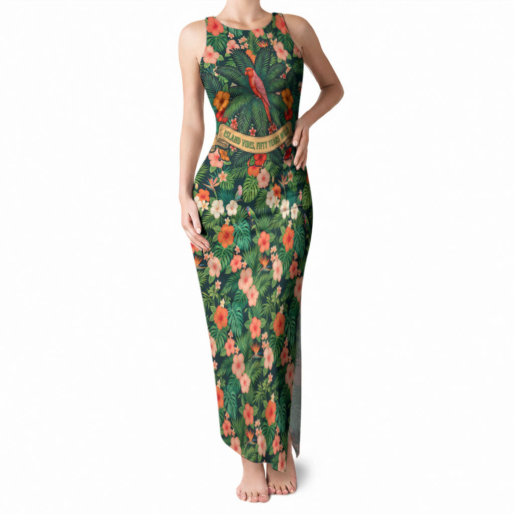 Hawaii 50th Birthday Tank Maxi Dress Tropical Vintage Floral Hibiscus Parrot Island Sunset Art TS04 Women Green Pink - Polynesian Pride