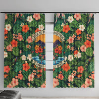 Hawaii 50th Birthday Window Curtain Tropical Vintage Floral Hibiscus Parrot Island Sunset Art TS04 With Hooks Green Pink - Polynesian Pride