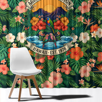 Hawaii 50th Birthday Window Curtain Tropical Vintage Floral Hibiscus Parrot Island Sunset Art TS04 - Polynesian Pride