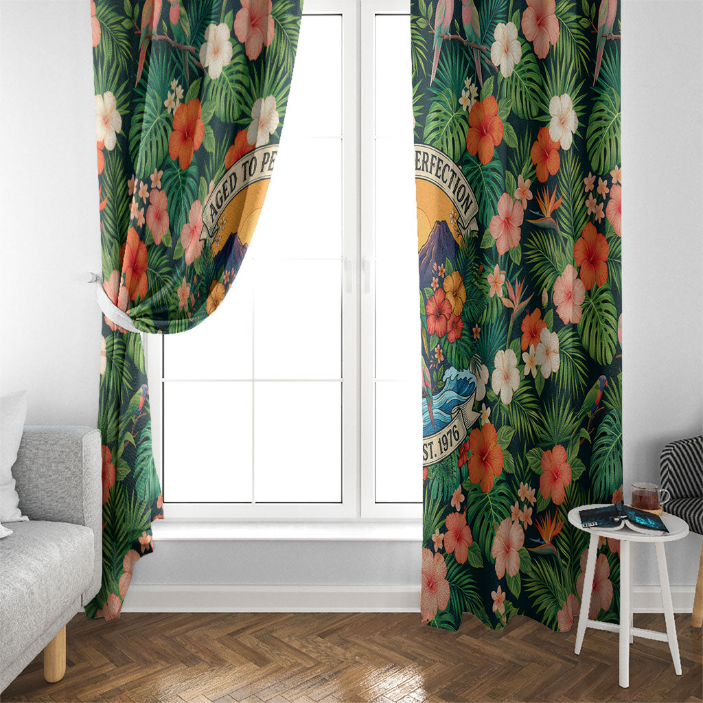 Hawaii 50th Birthday Window Curtain Tropical Vintage Floral Hibiscus Parrot Island Sunset Art TS04 - Polynesian Pride