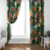Hawaii 50th Birthday Window Curtain Tropical Vintage Floral Hibiscus Parrot Island Sunset Art TS04 - Polynesian Pride