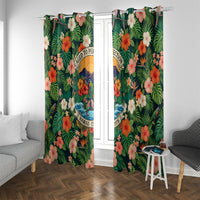 Hawaii 50th Birthday Window Curtain Tropical Vintage Floral Hibiscus Parrot Island Sunset Art TS04 With Grommets Green Pink - Polynesian Pride