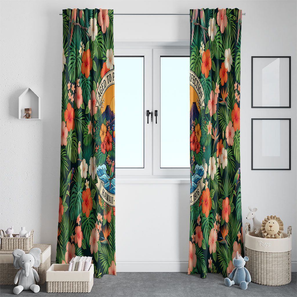 Hawaii 50th Birthday Window Curtain Tropical Vintage Floral Hibiscus Parrot Island Sunset Art TS04 - Polynesian Pride