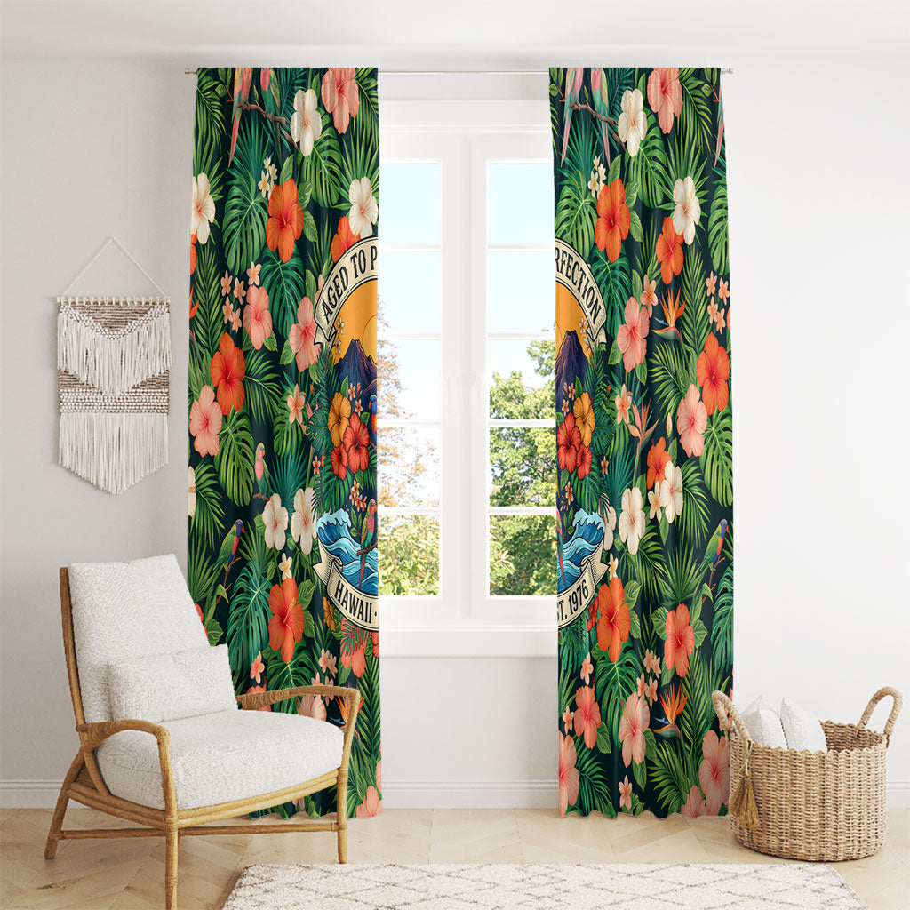 Hawaii 50th Birthday Window Curtain Tropical Vintage Floral Hibiscus Parrot Island Sunset Art TS04 - Polynesian Pride