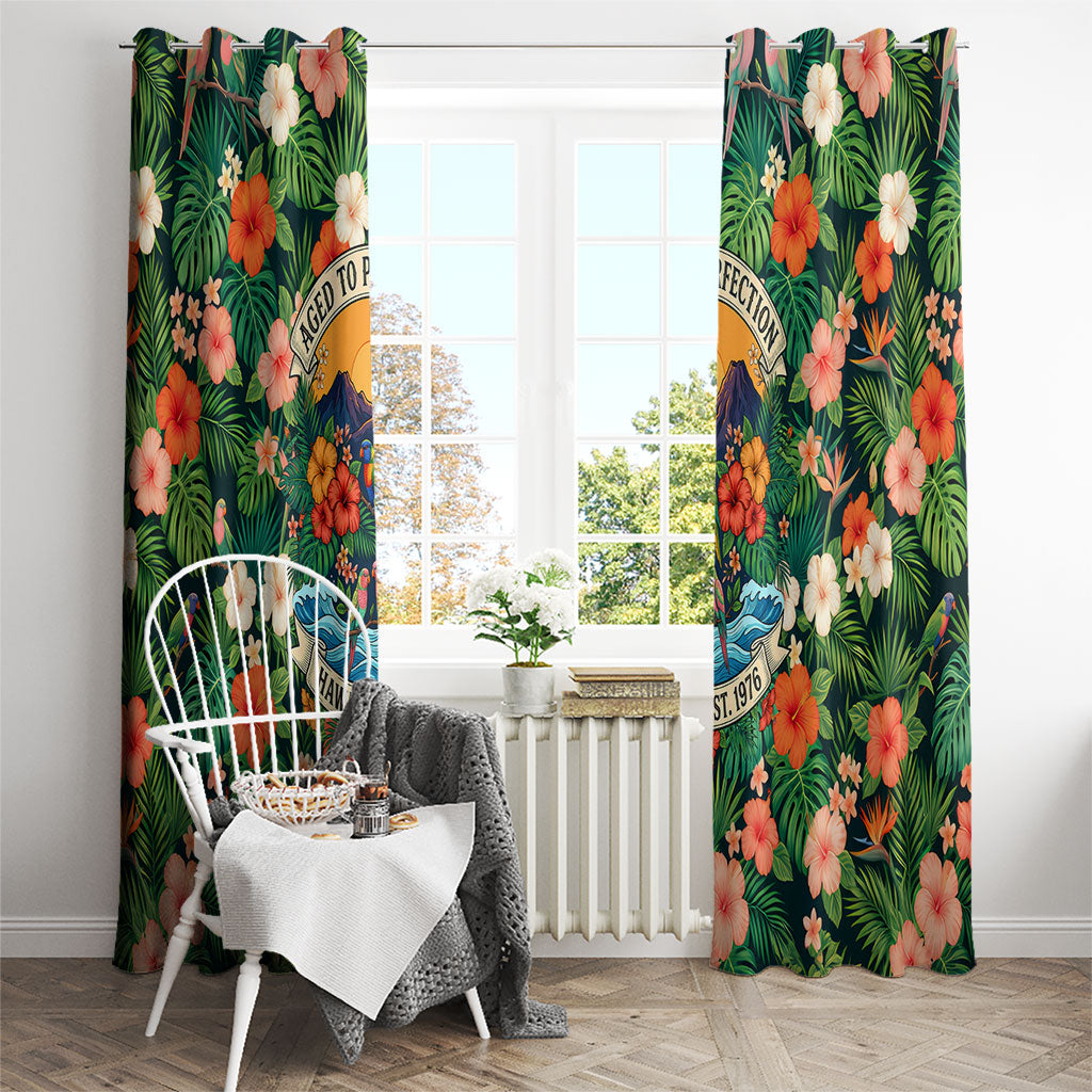 Hawaii 50th Birthday Window Curtain Tropical Vintage Floral Hibiscus Parrot Island Sunset Art TS04 - Polynesian Pride