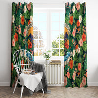 Hawaii 50th Birthday Window Curtain Tropical Vintage Floral Hibiscus Parrot Island Sunset Art TS04 - Polynesian Pride