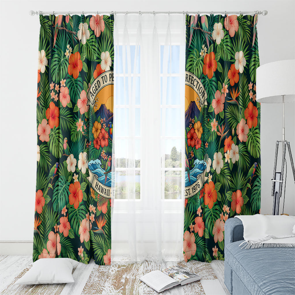 Hawaii 50th Birthday Window Curtain Tropical Vintage Floral Hibiscus Parrot Island Sunset Art TS04 - Polynesian Pride