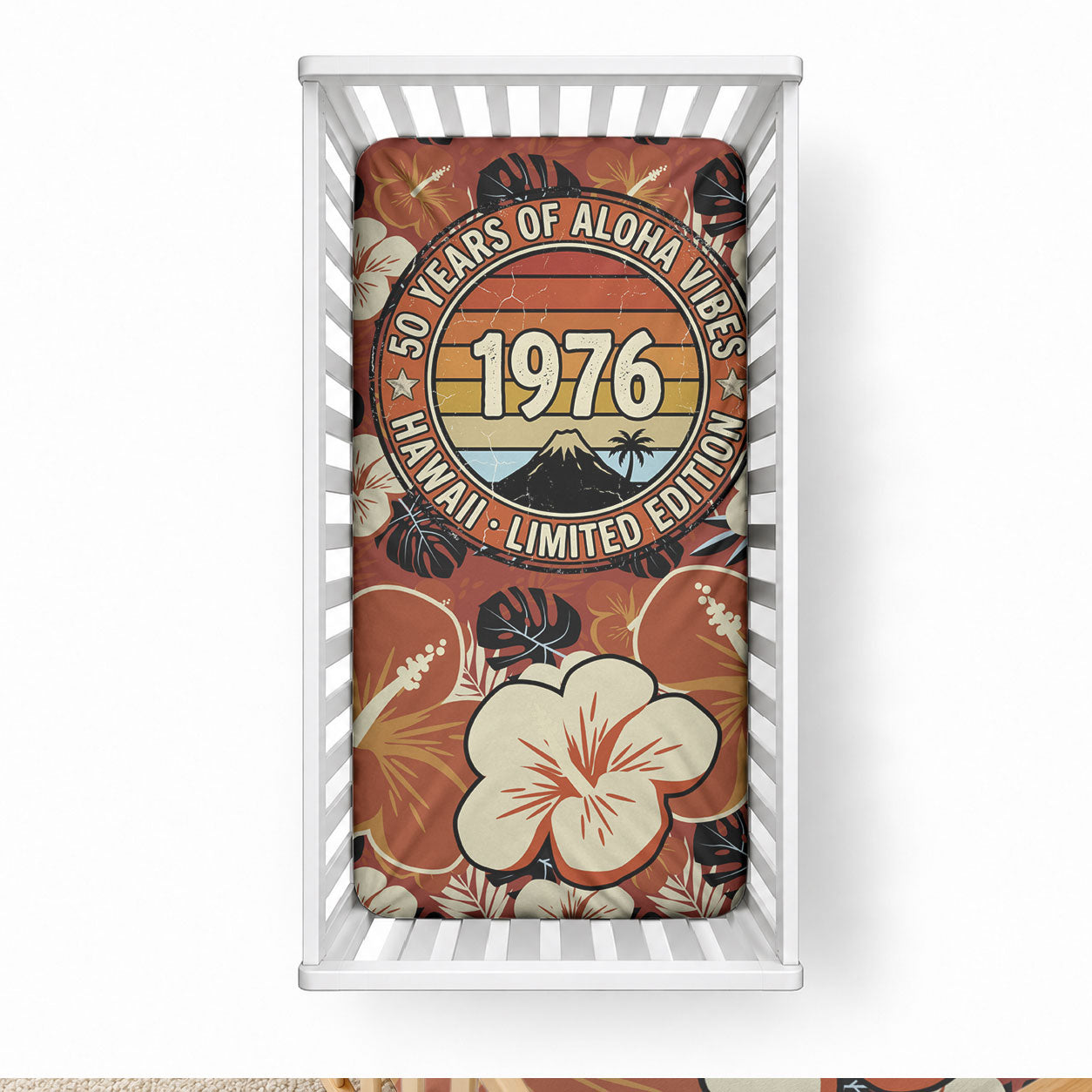 Hawaii 50th Birthday Baby Bed Cover Vintage 1976 Limited Edition Floral Surfboard Aloha Vibes TS04 28 × 52 in Orange Brown - Polynesian Pride
