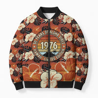 Hawaii 50th Birthday Bomber Puffer Jacket Vintage 1976 Limited Edition Floral Surfboard Aloha Vibes TS04 Unisex Orange Brown - Polynesian Pride