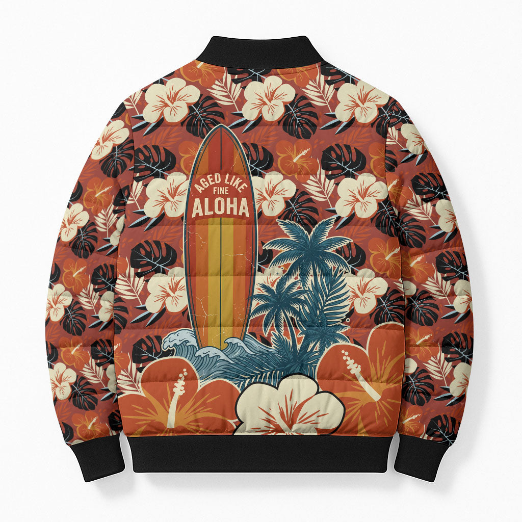 Hawaii 50th Birthday Bomber Puffer Jacket Vintage 1976 Limited Edition Floral Surfboard Aloha Vibes TS04 - Polynesian Pride