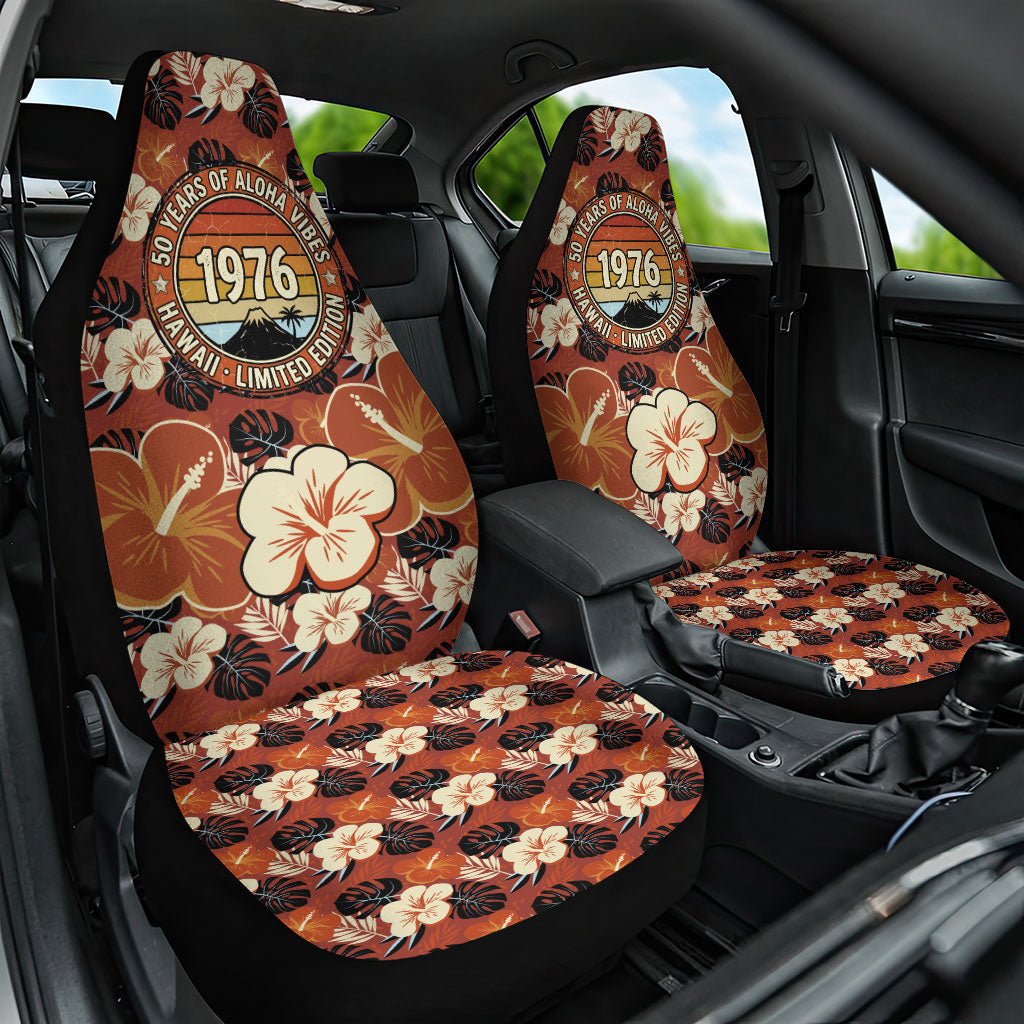 Hawaii 50th Birthday Car Seat Cover Vintage 1976 Limited Edition Floral Surfboard Aloha Vibes TS04 One Size Orange Brown - Polynesian Pride