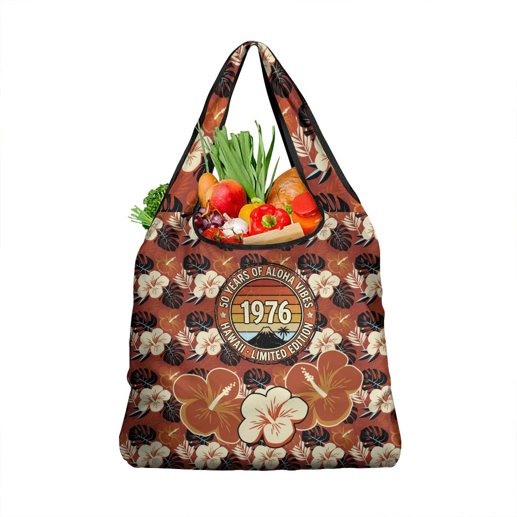 Hawaii 50th Birthday Grocery Bag Vintage 1976 Limited Edition Floral Surfboard Aloha Vibes TS04 1-pack One Size Orange Brown - Polynesian Pride