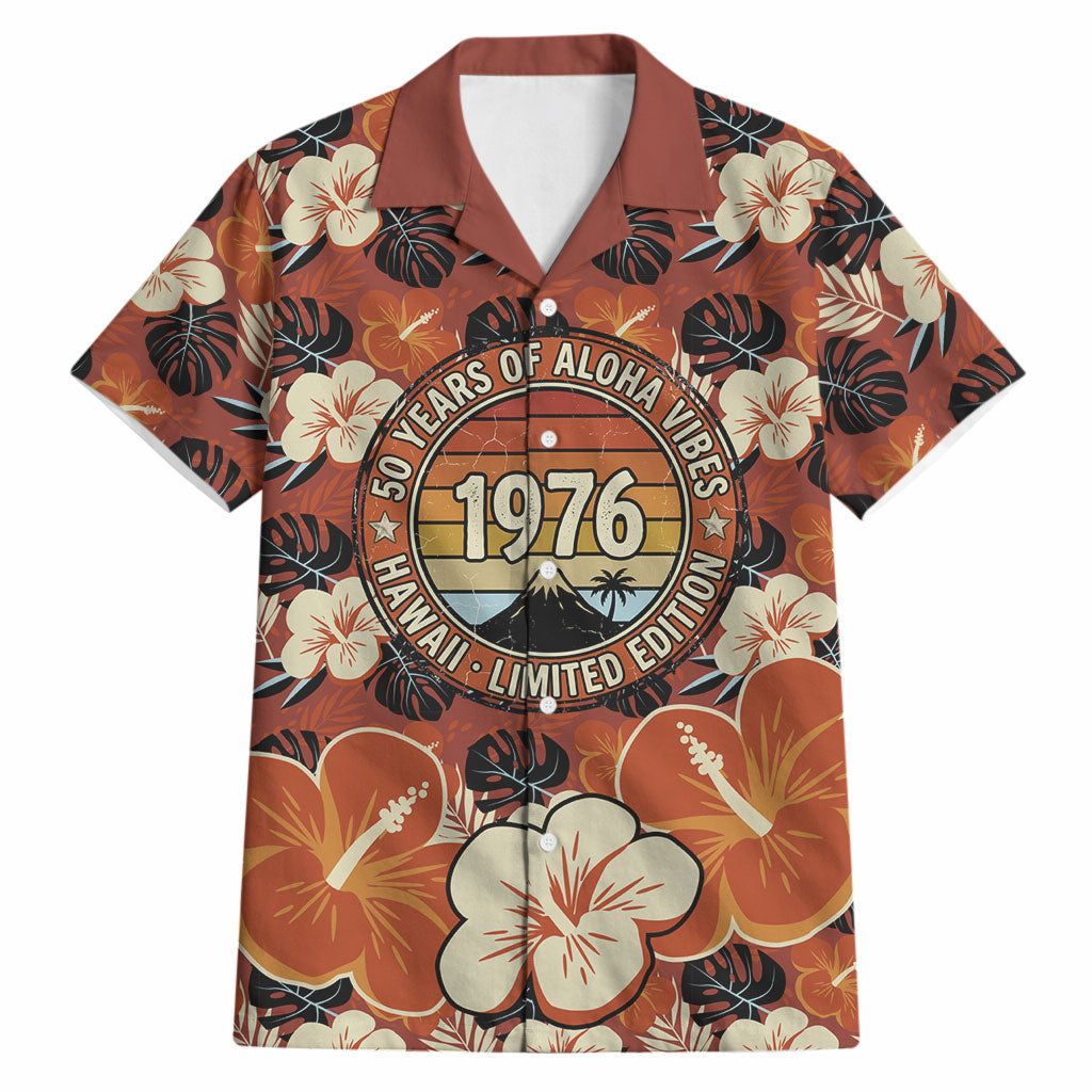 Hawaii 50th Birthday Hawaiian Shirt Vintage 1976 Limited Edition Floral Surfboard Aloha Vibes TS04 Orange Brown - Polynesian Pride