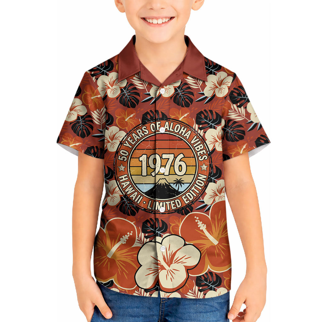 Hawaii 50th Birthday Kid Hawaiian Shirt Vintage 1976 Limited Edition Floral Surfboard Aloha Vibes TS04 Kid Orange Brown - Polynesian Pride
