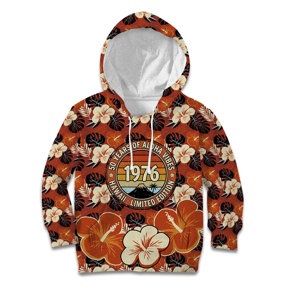 Hawaii 50th Birthday Kid Hoodie Vintage 1976 Limited Edition Floral Surfboard Aloha Vibes TS04 Hoodie Orange Brown - Polynesian Pride