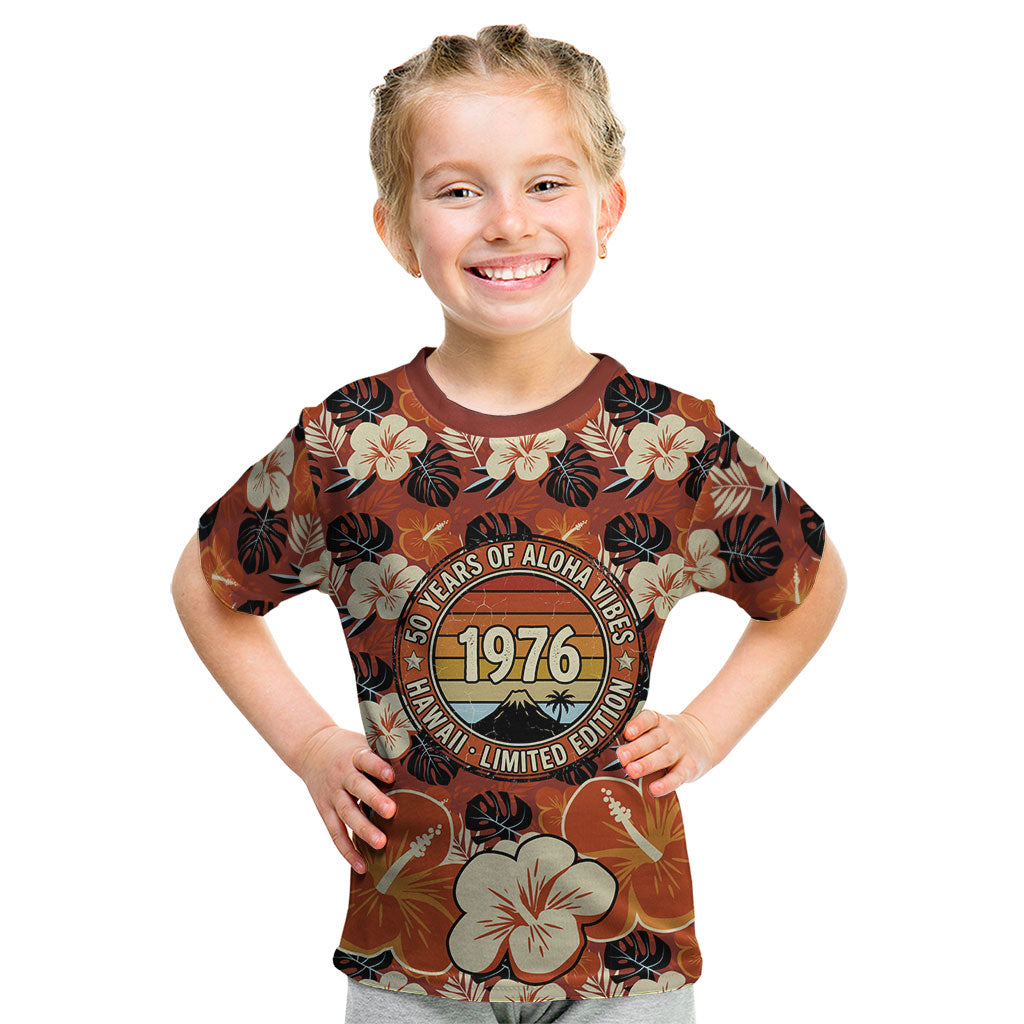 Hawaii 50th Birthday Kid T Shirt Vintage 1976 Limited Edition Floral Surfboard Aloha Vibes TS04 Orange Brown - Polynesian Pride