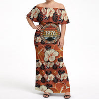 Hawaii 50th Birthday Off Shoulder Maxi Dress Vintage 1976 Limited Edition Floral Surfboard Aloha Vibes TS04 Women Orange Brown - Polynesian Pride