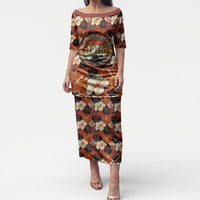 Hawaii 50th Birthday Puletasi Vintage 1976 Limited Edition Floral Surfboard Aloha Vibes TS04 Long Dress Orange Brown - Polynesian Pride
