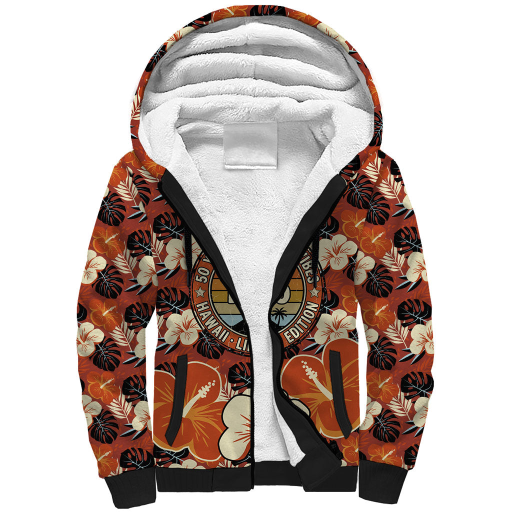 Hawaii 50th Birthday Sherpa Hoodie Vintage 1976 Limited Edition Floral Surfboard Aloha Vibes TS04 Unisex Orange Brown - Polynesian Pride